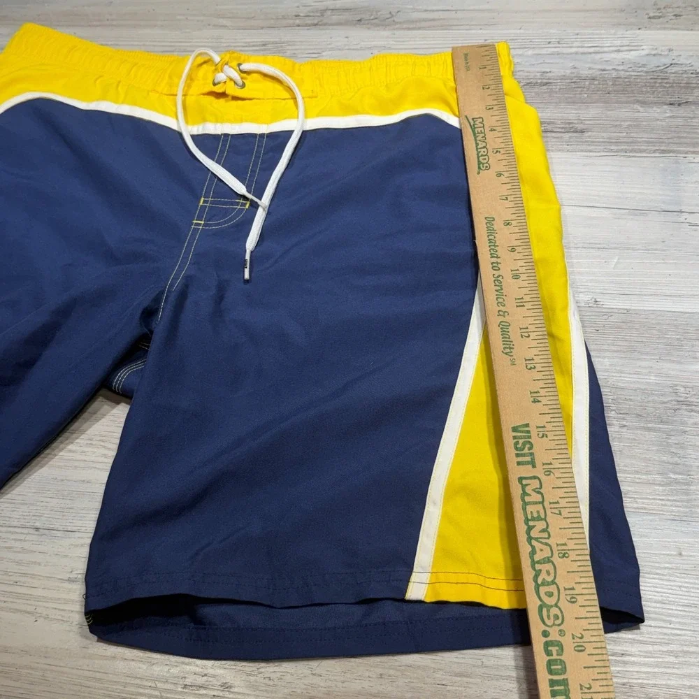 Vintage Y2K Nike Swim Trunks Mens Sz M Yellow Blue Lined Pocket Elastic Waist